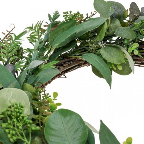 Article Couronne décorative feuilles eucalyptus vert artificiel Ø55cm