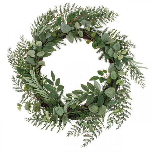 Couronne décorative couronne artificielle eucalyptus sapin olive Ø45cm