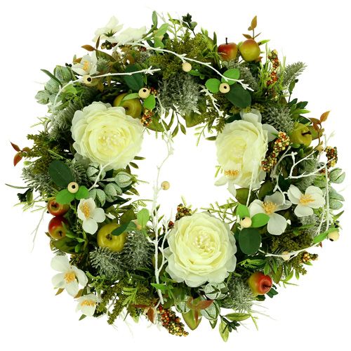 Floristik24 Guirlande décorative avec des roses Ø40cm blanc, vert