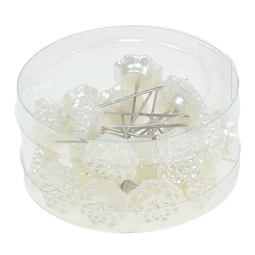 Floristik24 Epingle déco fleur blanc Ø2cm H6cm 24 pcs