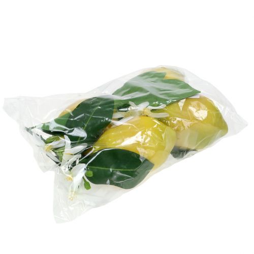 Floristik24 Fruits décoratifs, citrons avec feuilles jaunes 9,5cm 4pcs