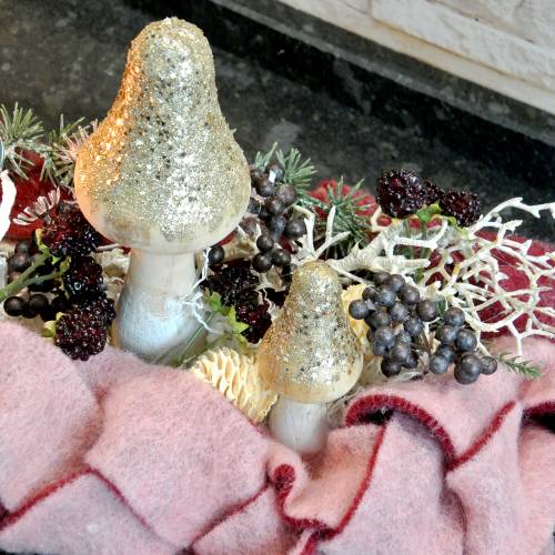 Floristik24 Champignon en bois avec paillettes H17cm 2pcs