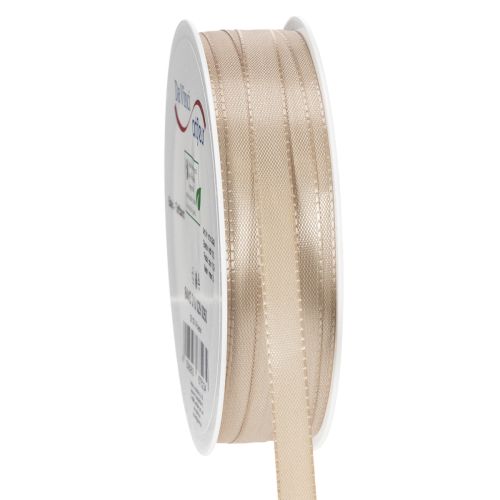 Ruban cadeau beige étroit, ruban fin pour emballage, 10 mm de large, 50 m de long