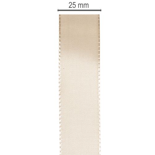 Ruban décoratif en taffetas satiné beige, 25 mm, 50 m | Floristik24.be