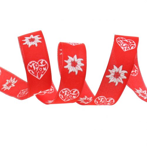 Floristik24 Ruban décoratif avec edelweiss rouge 25mm 20m