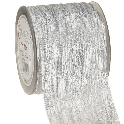 Ruban décoratif, ruban cadeau, ruban de table, argent clair, 75 mm, 15 m