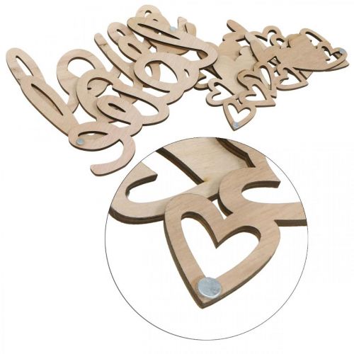 Article Coeurs &quot;Love&quot; décoration en bois naturel avec signe de décoration aimanté 20,5/25cm 6 pièces