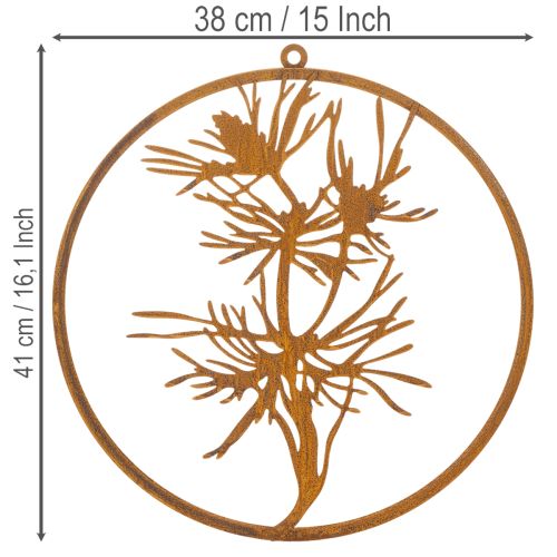 Anneau décoratif en métal, décoration murale en acier patiné, branche de pin, Ø38cm | Floristik24.be