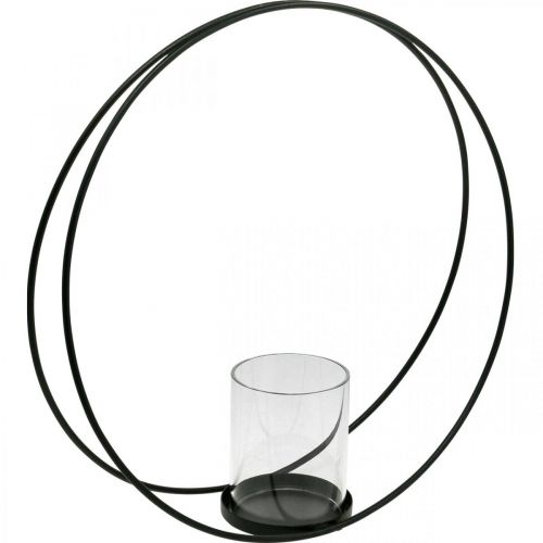 Anneau décoratif lanterne métal bougeoir noir Ø35cm