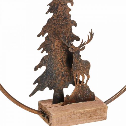 Article Décoration de Noël sapin cerf métal bois socle Ø38cm