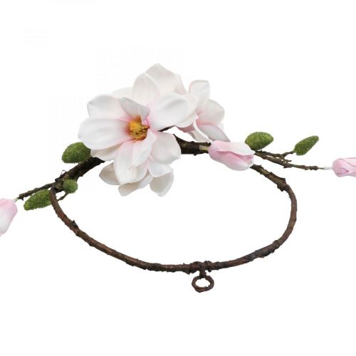 Floristik24 Anneau décoratif magnolia artificiel décoration printanière à suspendre Ø24cm