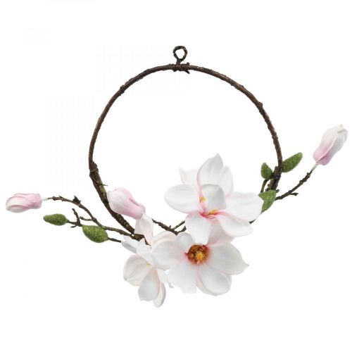 Floristik24 Anneau décoratif magnolia artificiel décoration printanière à suspendre Ø24cm