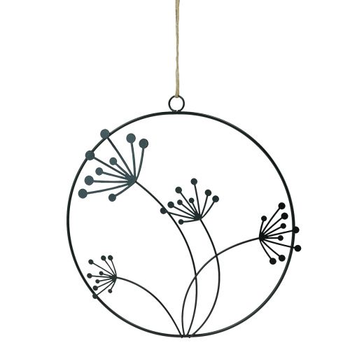 Article Anneau décoratif métal suspendu décoration fleurs noires Ø23cm 2 pièces
