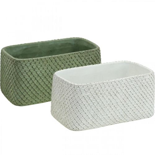 Coupelle décorative céramique vert blanc relief filet 23x12.5cm H11cm 2pcs