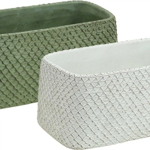 Floristik24 Coupelle décorative céramique vert blanc relief filet 23x12.5cm H11cm 2pcs