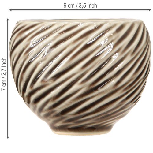 Article Bol Décoratif Céramique Décor Spirale Beige Marron Ø9cm 4pcs