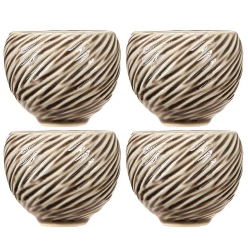 Article Bol Décoratif Céramique Décor Spirale Beige Marron Ø9cm 4pcs