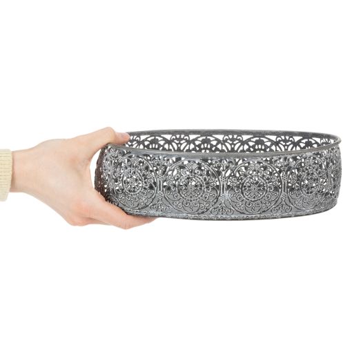 Article Bol décoratif ovale en métal gris, motif 25,5/29/34,5 cm, lot de 3