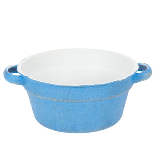 Floristik24 Bol/pot décoratif, métal bleu, style shabby chic, Ø 17 cm, H 8,5 cm