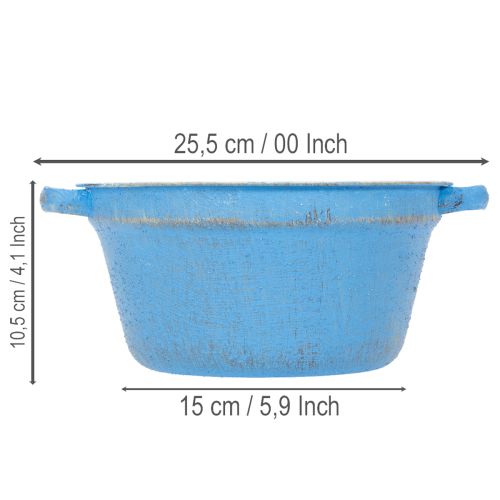 Article Bol/pot décoratif, métal bleu, style shabby chic, Ø 21 cm, H 10,5 cm