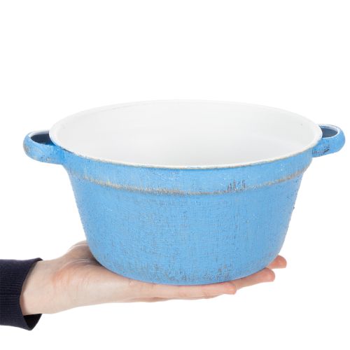 Article Bol/pot décoratif, métal bleu, style shabby chic, Ø 21 cm, H 10,5 cm
