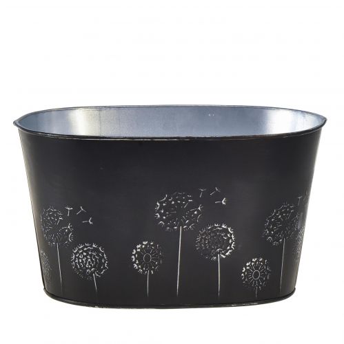 Bol décoratif métal ovale noir argent fleurs 20,5×12,5×12cm