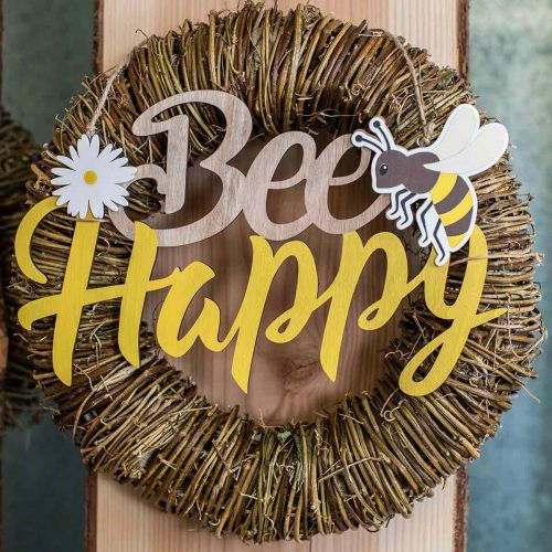 Article Panneau décoratif abeille « Bee Happy » décoration d&#39;été en bois 31×18cm 2pcs