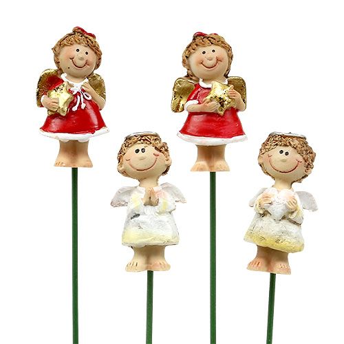 Floristik24 Décoration de bouquet Angel rouge, blanc 4,5cm L28cm 8pcs