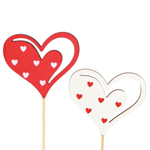 Floristik24 Bouchon décoratif coeurs rouge blanc décoration en bois 7,5×6,5cm 12 pcs