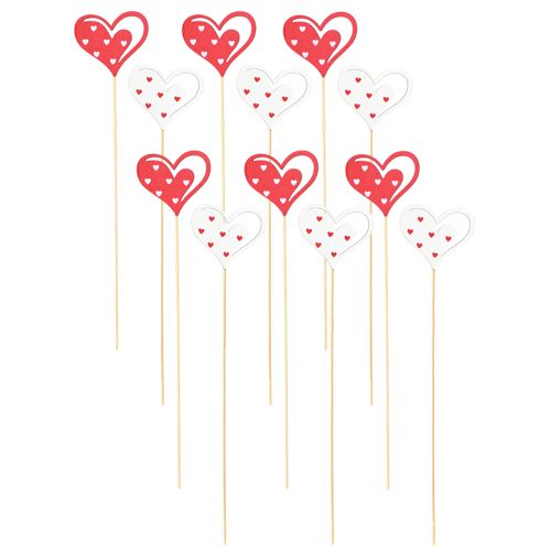 Article Bouchon décoratif coeurs rouge blanc décoration en bois 7,5×6,5cm 12 pcs