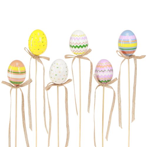 Bouchon décoratif Oeufs de Pâques avec noeud coloré 4x5,5cm 12 pcs