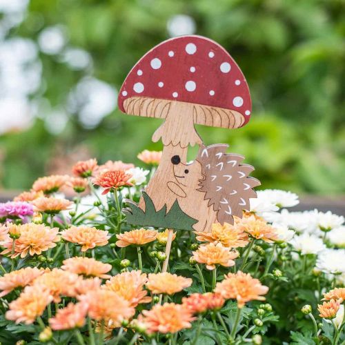 Floristik24 Bouchons décoratifs, décoration automnale en bois, hérisson avec champignon H11cm L34cm 12pcs