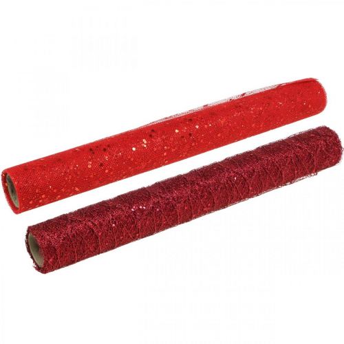 Article Tissu Déco Noël Polyester Rouge x 2 assortis 35x200cm