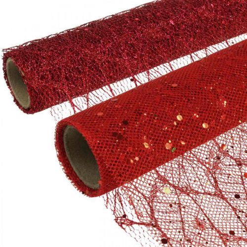 Tissu Déco Noël Polyester Rouge x 2 assortis 35x200cm