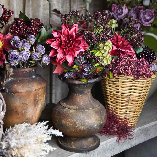 Article Bouquet décoratif artificiel avec dahlia et baies lilas 45cm
