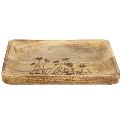 Article Plateau décoratif en bois de manguier à motif floral 25×20cm