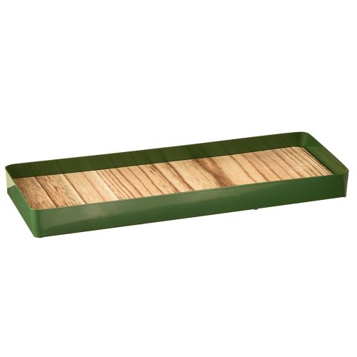 Plateau décoratif en métal et bois vert 35,5 × 11 × 3 cm, 2 pièces