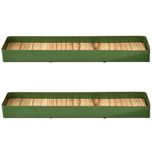 Article Plateau décoratif en métal et bois vert 35,5 × 11 × 3 cm, 2 pièces