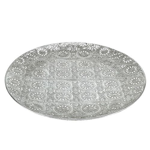 Floristik24 Assiette décorative argent avec ornement Ø32cm