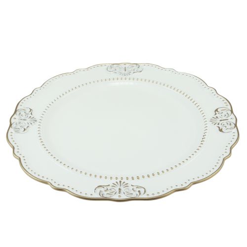 Article Assiette décorative ronde en plastique antique or blanc Ø33cm