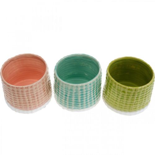 Floristik24 Pots décoratifs motif panier, jardinière, jardinière en céramique menthe/vert/rose Ø13cm 3pcs