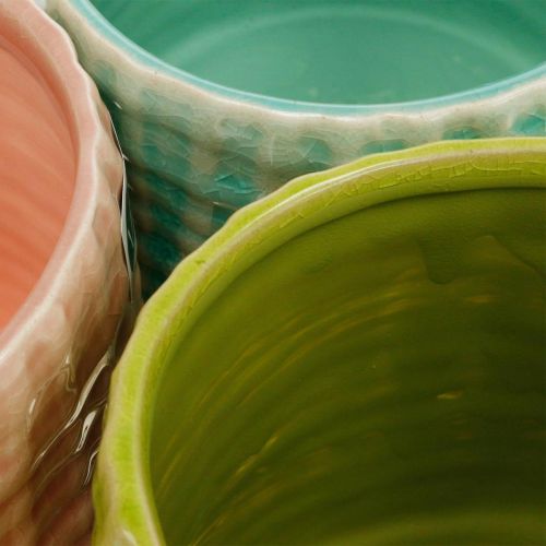 Floristik24 Pots décoratifs motif panier, jardinière, jardinière en céramique menthe/vert/rose Ø13cm 3pcs