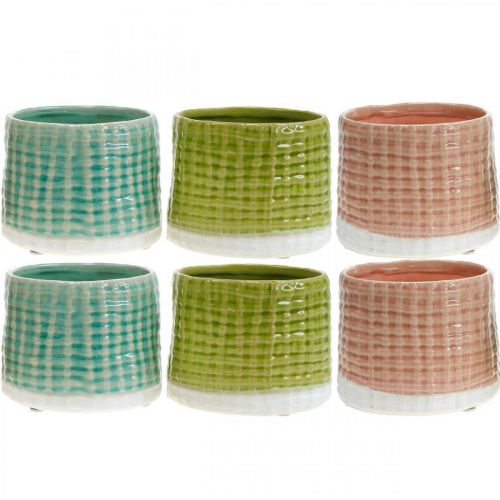 Floristik24 Cache-pot en céramique, mini cache-pot, décoration céramique, pot décoratif, panier motif menthe / vert / rose Ø7,5cm 6pcs