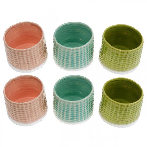 Floristik24 Cache-pot en céramique, mini cache-pot, décoration céramique, pot décoratif, panier motif menthe / vert / rose Ø7,5cm 6pcs