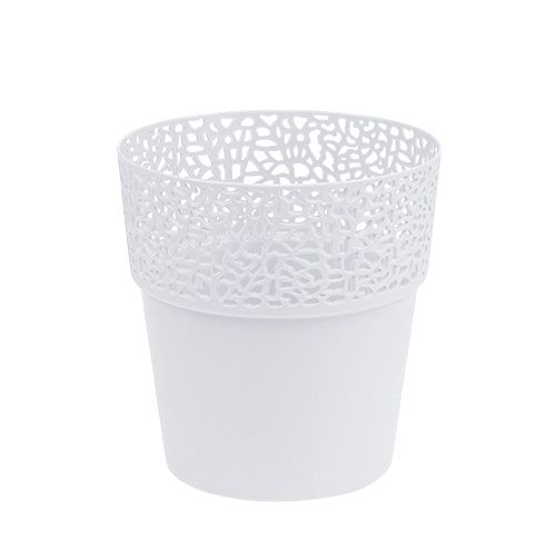 Floristik24 Pot déco plastique blanc Ø13cm H13.5cm 1p