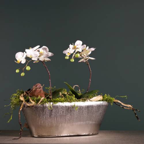 Floristik24 Pot décoratif ovale argent 40cm x 13cm H13cm