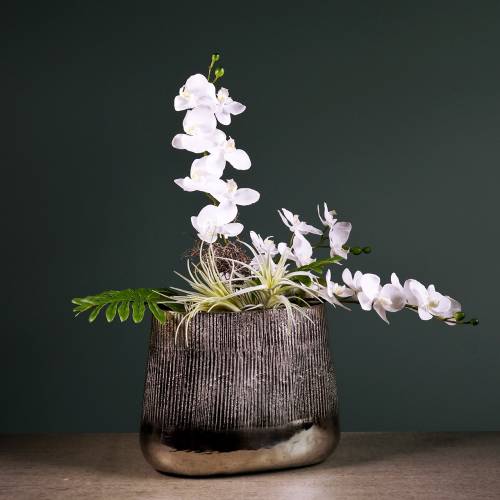 Floristik24 Pot décoratif ovale argent 35cm x 19cm H29cm