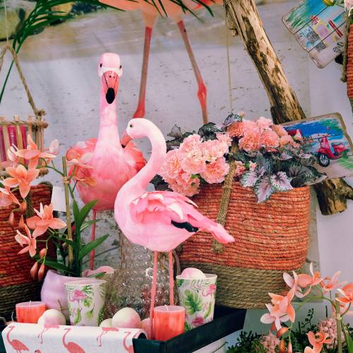 Article Flamant rose décoratif avec plumes rose H45cm