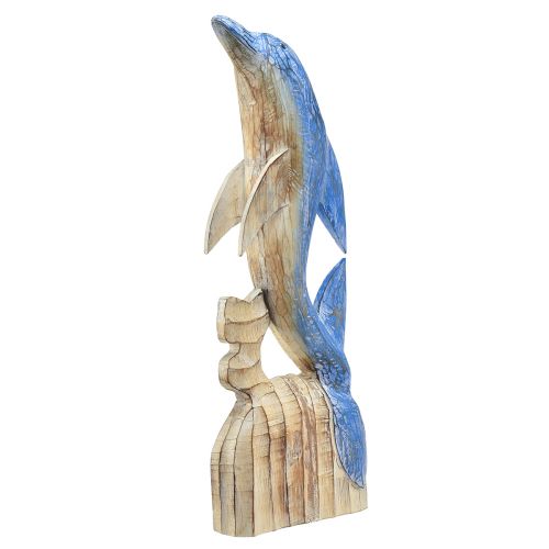 Floristik24 Figurine Dauphin décoration maritime en bois sculptée à la main bleu H59cm