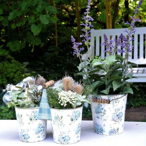 Floristik24 Cache-pot double décoration d'été jardinière en métal avec anse look vintage Ø11.5cm
